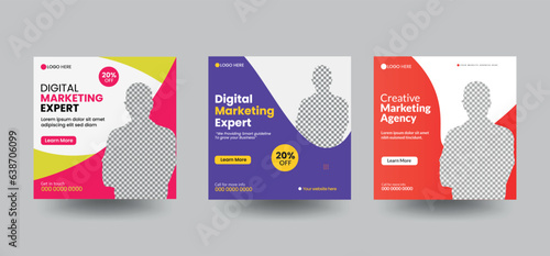 Set of Editable square business social media post design template, web banner design, Instagram post and web ads, poster, vector illustration with modern layout.