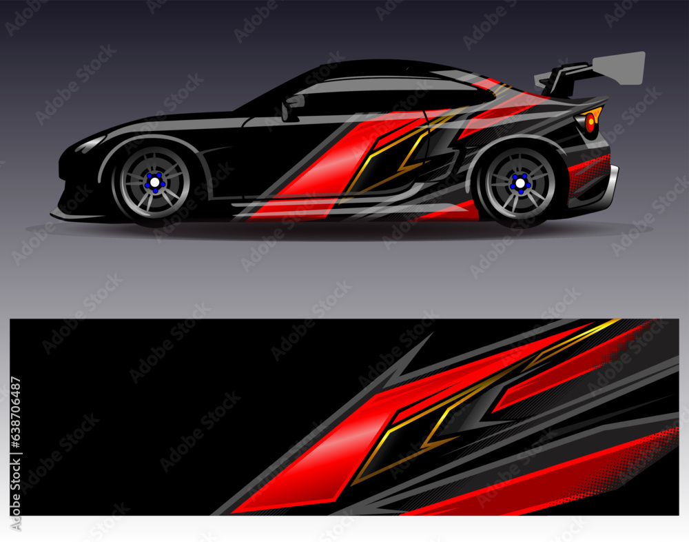 Naklejka premium Race car wrap decal designs. Abstract racing and sport background for car livery or daily use car vinyl sticker