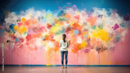 Young Woman Artist Against Paint Covered Wall