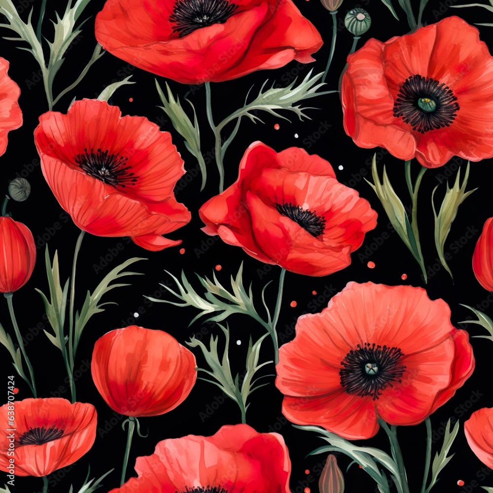 Fototapeta premium Elegant Poppies Seamless Floral Pattern