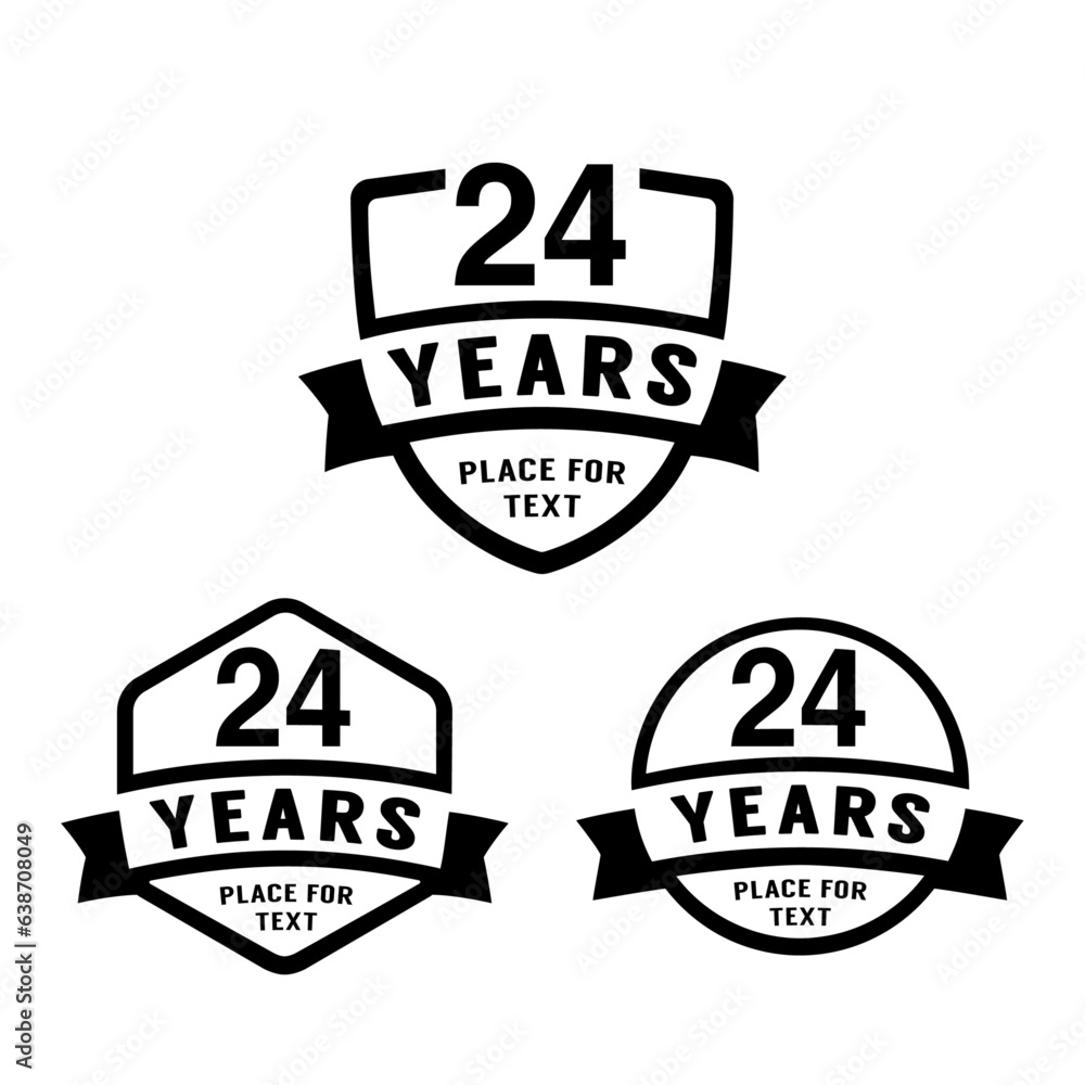 24 years anniversary celebration logotype. 24th anniversary logo collection. Set of anniversary design template. Vector illustration.
