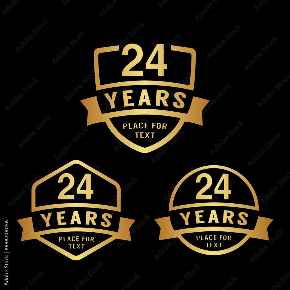 24 years anniversary celebration logotype. 24th anniversary logo collection. Set of anniversary design template. Vector illustration.
