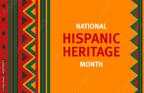 National hispanic heritage month banner with ornament pattern. Hispanic heritage month celebration flyer or poster, Latin America ethnic holiday vector background with mexican embroidery ornament