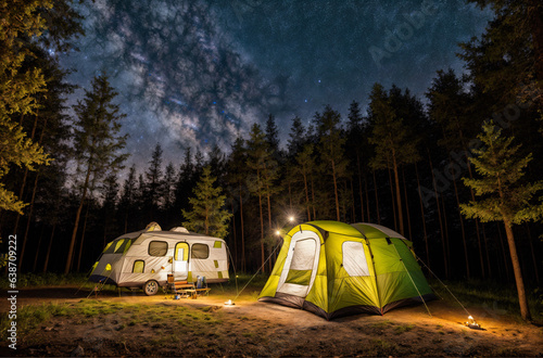 Nature's Night Canvas: Camping Among the Trees