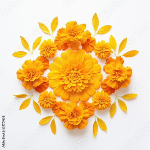 Flower Rangoli for Diwali festival made using Marigold or Zendu flowers