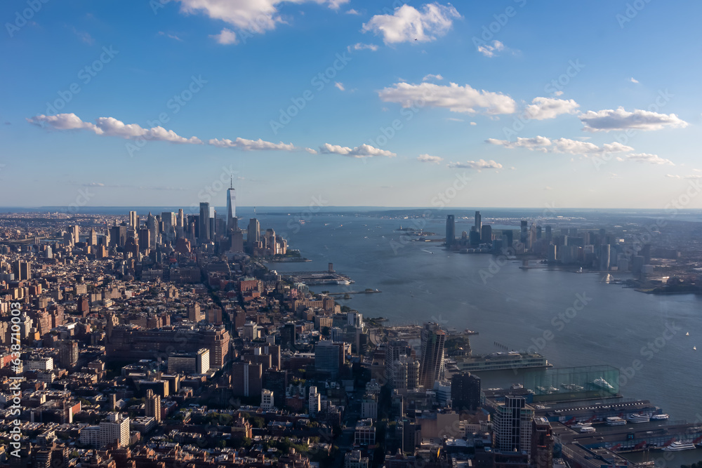 Captivating aerial view of New York City skyline over the Hudson River ...