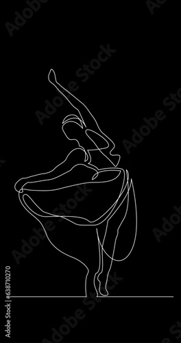 continuous line drawing vector illustration with FULLY EDITABLE STROKE of dance ballet concept on black background