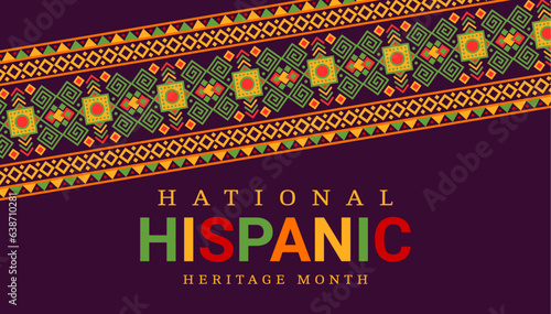 National hispanic heritage month festival banner with ethnic ornament. Hispanic culture carnival background, Mexican ethnic festival vector poster or banner with Aztec traditional ethnic ornament