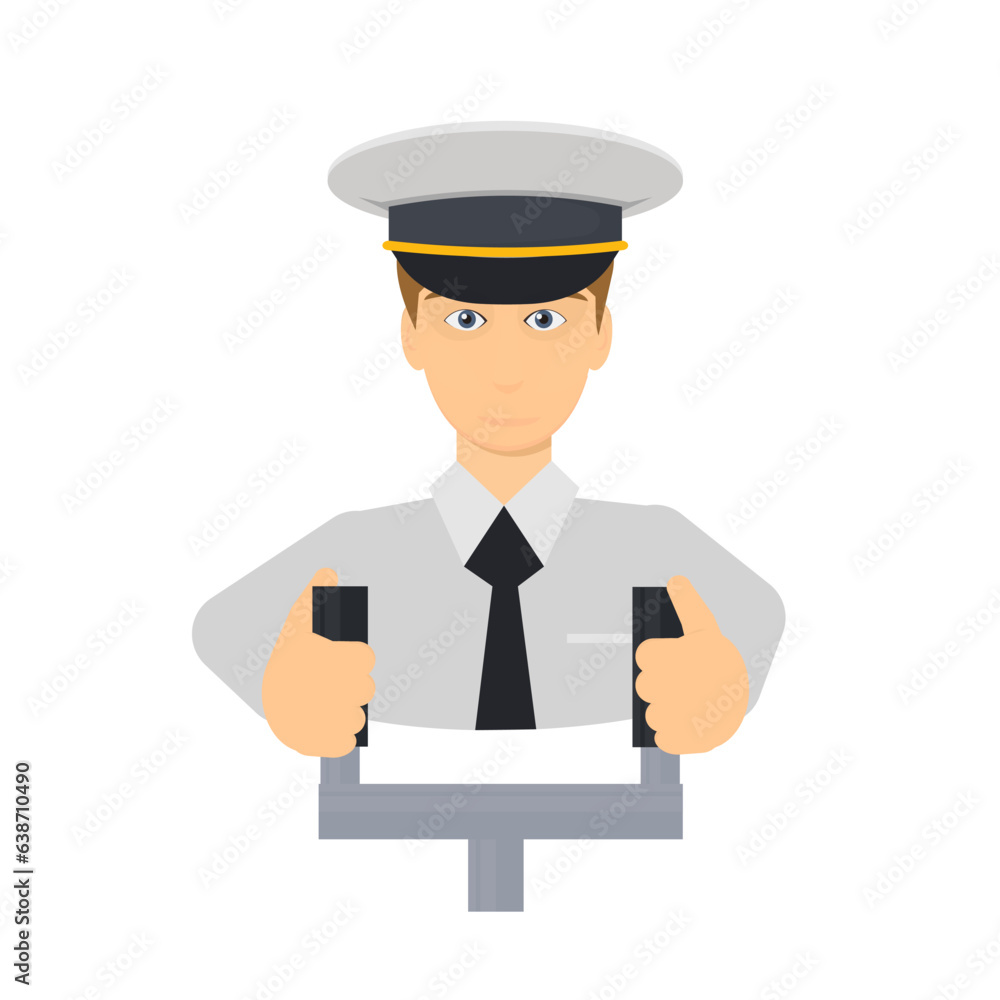 Pilot of the plane. Pilot at the helm, vector illustration