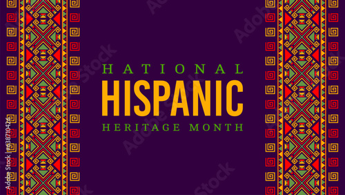 Ethnic ornament on national hispanic heritage month banner with vibrant traditional decorative pattern. Festival promo background for annual event, celebrating the rich diversity of hispanic community