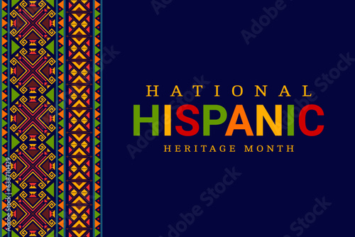 National hispanic heritage month festival banner with ethnic ornament. Latin culture holiday, ethnic carnival vector background or poster with mexican, inca or aztec ethnic embroidery ornament