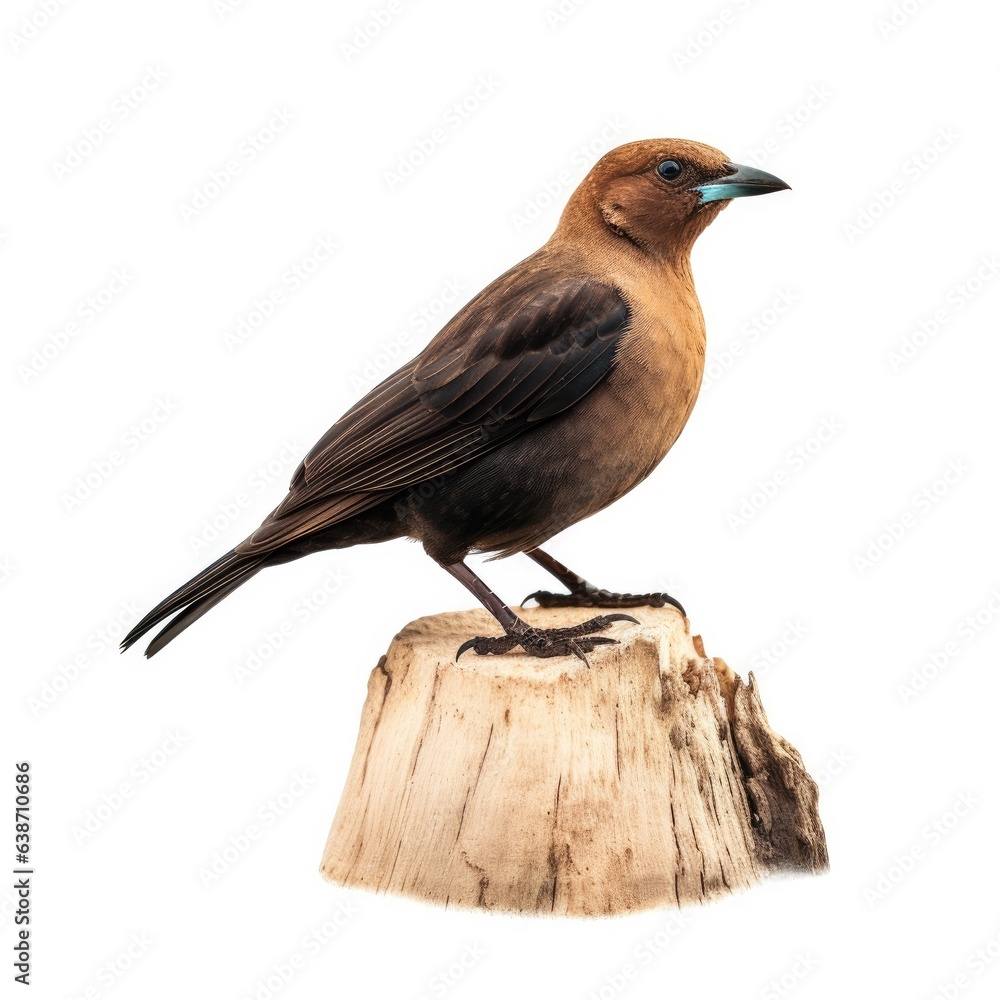 Brown-headed cowbird bird isolated on white. Generative AI Brown-headed cowbird bird isolated on white. Generative AI