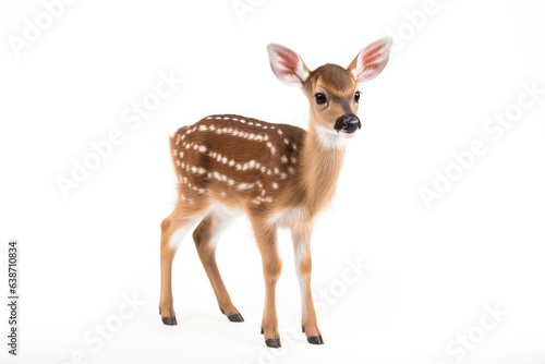 Cute spotted baby deer on a white background