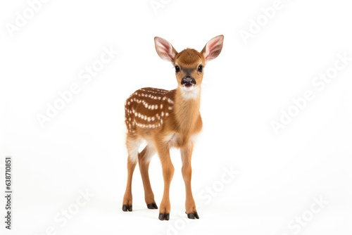 Cute spotted baby deer on a white background