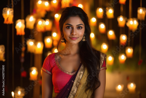 Young indian woman smiling on blur light background