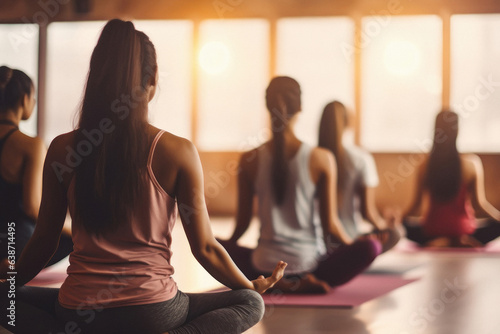 Women group doing yoga.Yoga Practice Exercise Class Concept