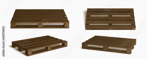 Dark brown wooden 3d pallet front isolated vector on transparent background. Standard storage equipment for merchandise and delivery business different realistic render design for advertising