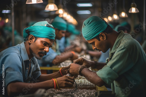 indian workers jewelry crafting at showroom