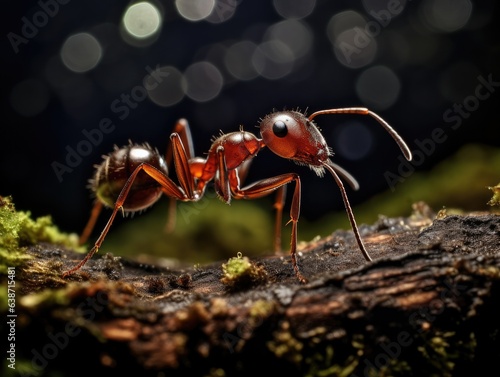 A close up of an ant on a tree branch. Generative AI. © serg3d