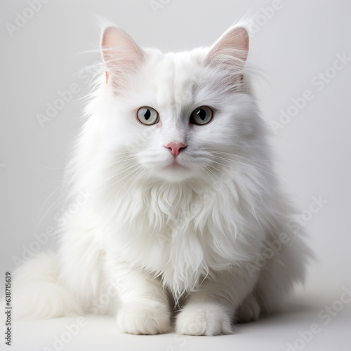 a white angora cat on a white background