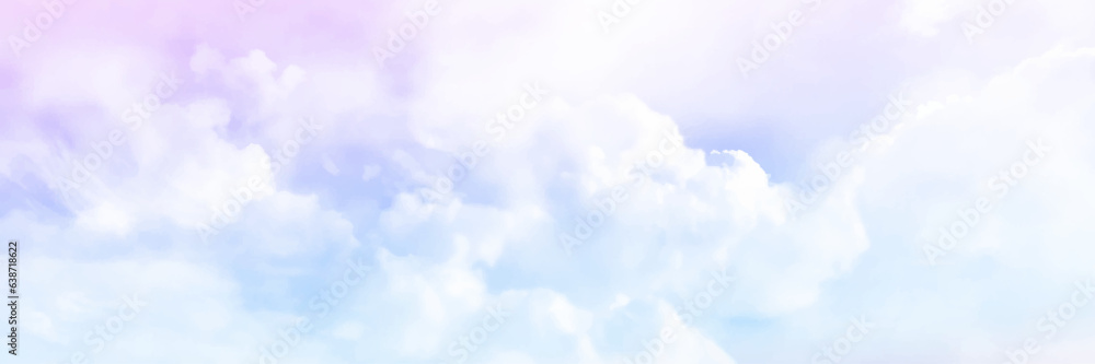 Panorama Clear purple or blue sky and pink cloud detail with copy space. Sky Landscape Background. Summer heaven with colorful clearing sky. Vector illustration. Sky clouds background.