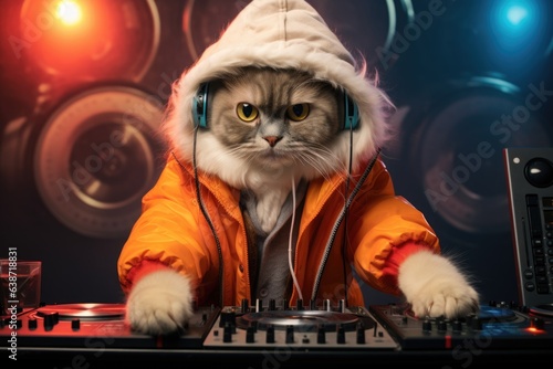 Cute cat wearing like dj