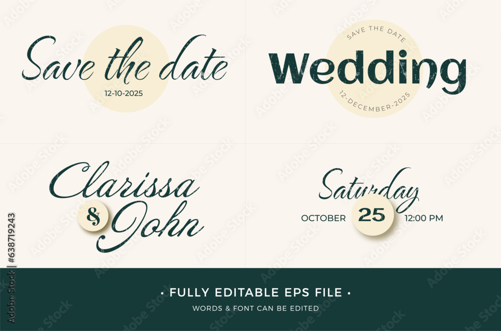 Save the Date weeding text effect editable with green color	