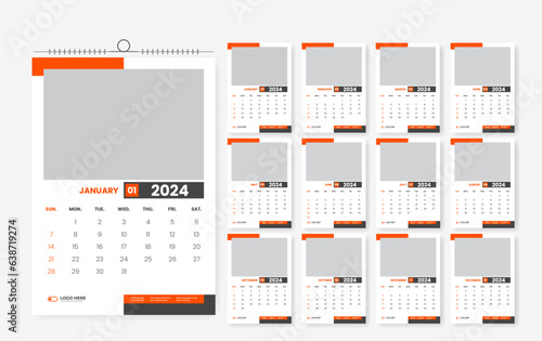 2024 calendar design template, 2024 12 page creative wall calendar design template