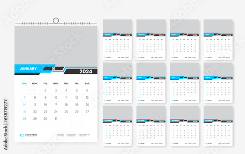 2024 calendar design template, 2024 12 page creative wall calendar design template