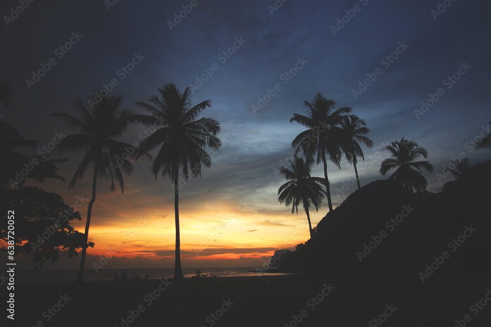 tropical island and sunset