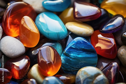 close up view on multicolored rounded stones, ai tools genrated image