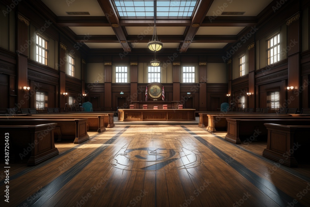 Empty Court hall. lawyer and judge concept. Generative AI