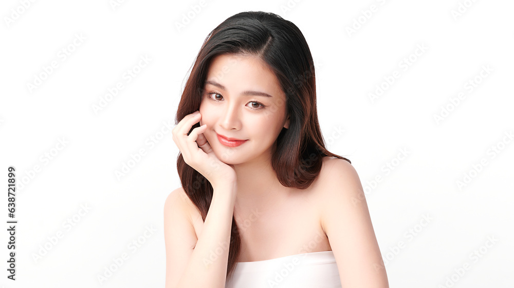 Beautiful young asian woman with clean fresh skin on white background, Face care, Facial treatment, Cosmetology, beauty and spa, Asian women portrait. Beautiful young asian woman with clean fresh skin on white background, Face care, Facial treatment, Cosmetology, beauty and spa, Asian women portrait.