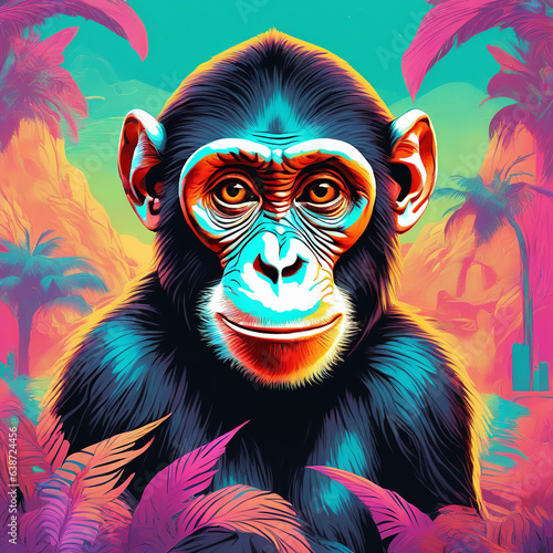 Amusing Chimp - Whimsical Primate Portrait - Post-Impressionistic Influences - Simplified 2D Illustration - Soft Pastel Palette - Digital Drawing - Generative AI © Faisal