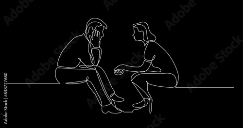 continuous line drawing vector illustration with FULLY EDITABLE STROKE of two persons having conversation talking as concept of communication