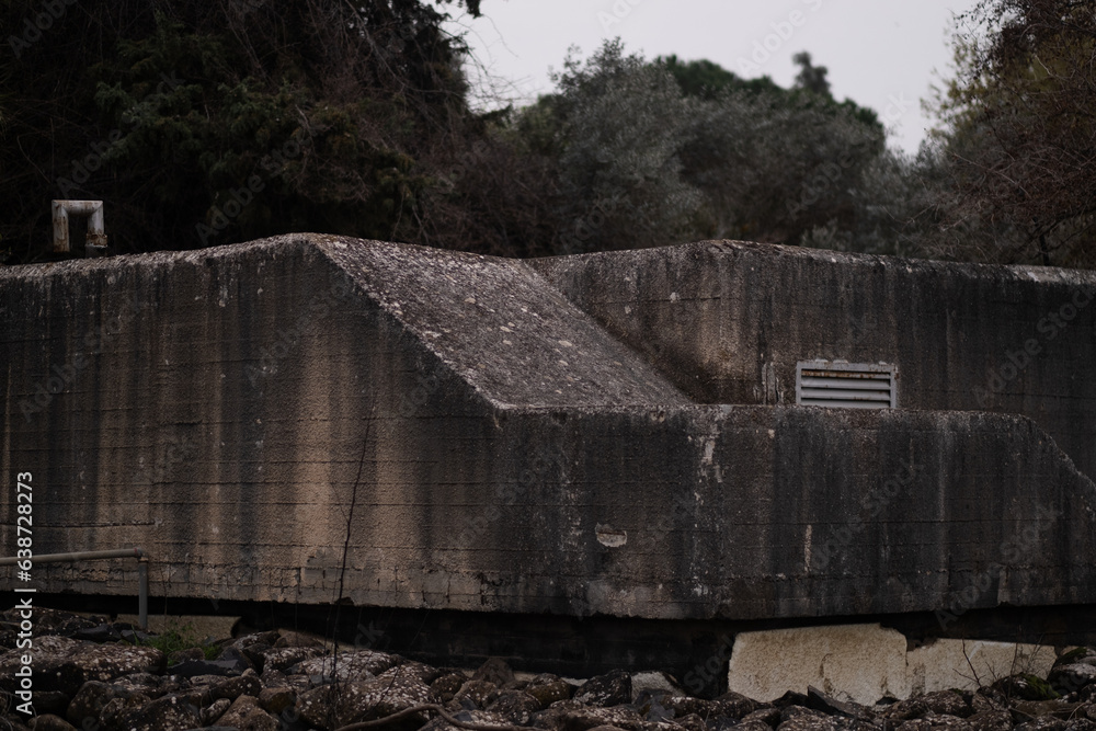 A bomb shelter in Israel, with its heavy, fortified concrete design. A bomb shelter in Israel, with its heavy, fortified concrete design.
