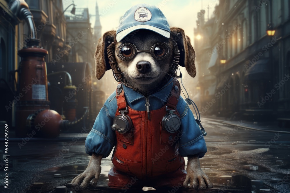 Cute dog wearing like plumber