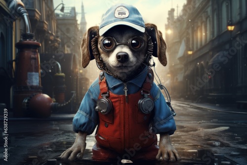 Cute dog wearing like plumber