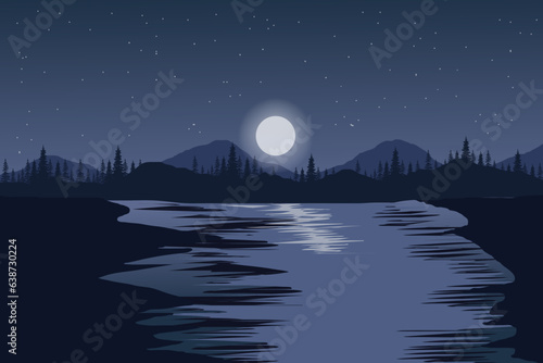 Rural  moon night mountain lanscape at Asian