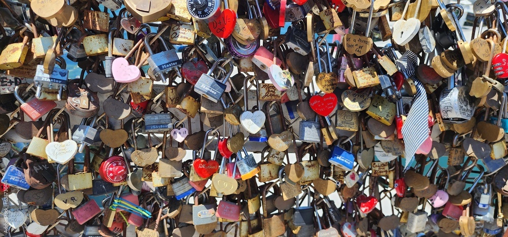 A fence full of various kinds of locks