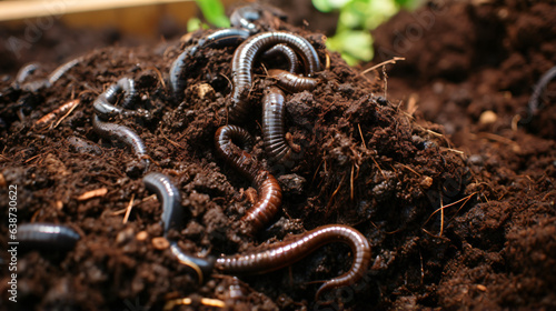Foto Macro shot of worm castings in compost pile