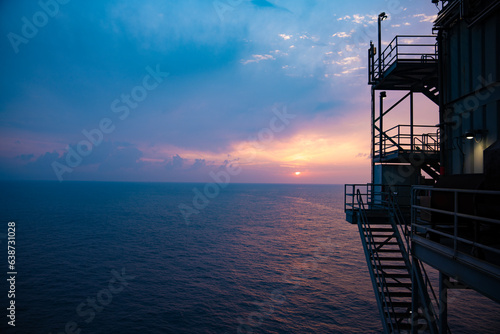 Sunset view from a oil rig