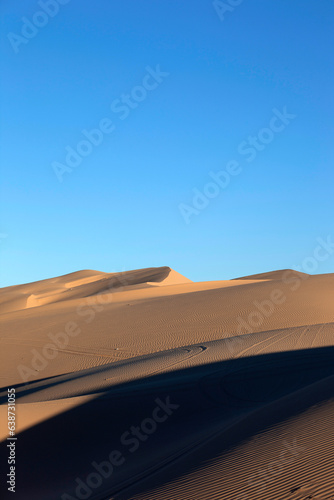 Sand dunes with wheel ruts and patterns in sand vertical