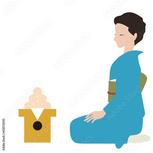 着物女性と月見団子