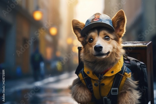 Cute dog wearing like courier