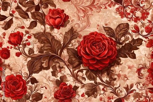 Wallpaper Mural romantic vintage imagine in red and brown colors Torontodigital.ca