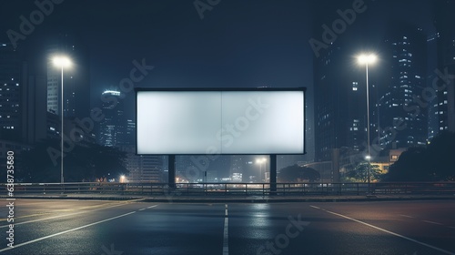 Blank billboard on light trails. Street and urban in the night. Can advertisement for display or montage product or business
