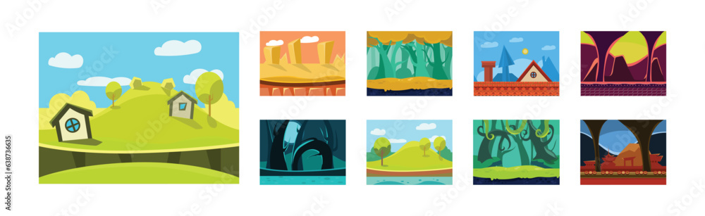 Mobile Game Horizontal Backgrounds and Scenery Vector Set