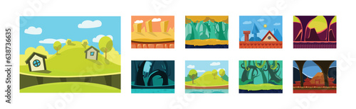Mobile Game Horizontal Backgrounds and Scenery Vector Set
