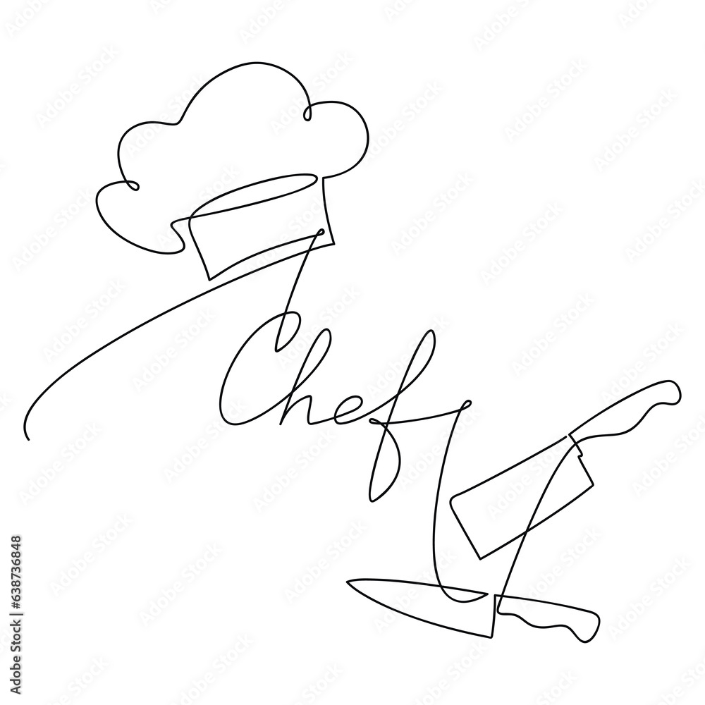 Vector hand drawn lettering. Chef knife cleaver hat vector line